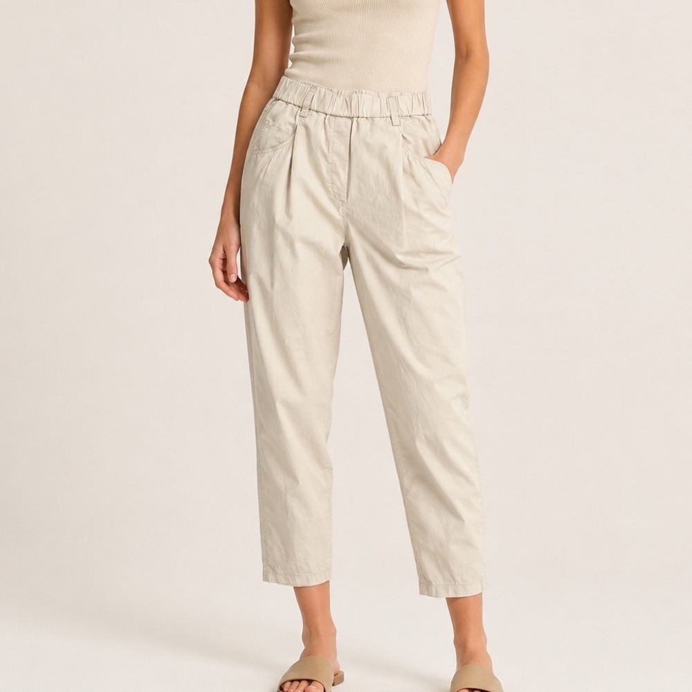 Brunello Cucinelli Beige Cotton Tapered Pants 8 Italy luxury casual womens